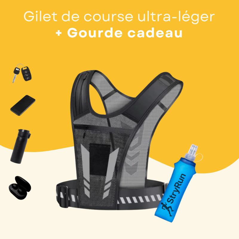 Gilet de course à pied, pochette imperméable, réfléchissant, taille réglable, porte-bouteille d'eau, 5 poches, unisexe Gilet de course à pied, pochette imperméable, réfléchissant, taille réglable, porte-bouteille d'eau, 5 poches, unisexe